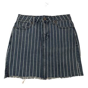 Unpublished Women's Sz 25 High waist frayed Hem Blue Denim stripe Mini Skirt NWT